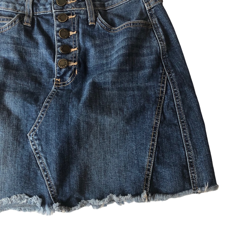 Just Black Denim Stretch Button Fly Raw Hem Mini Skirt - Picture 4 of 13